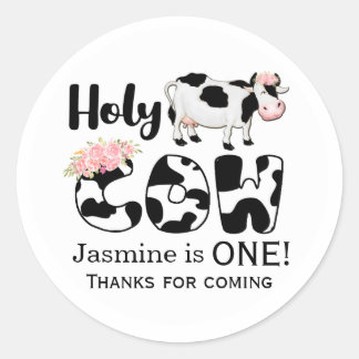 Heilige Koe Bloem Boerderij Thema Verjaardagsstick Ronde Sticker