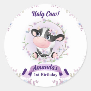 Heilige Koe Bloemen 1e Verjaardagsfeestje Ronde Sticker