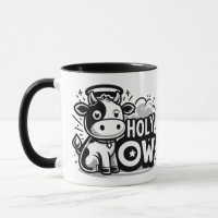 Heilige Koe Cute Engel Koe Mug – Grappig Zwart & W