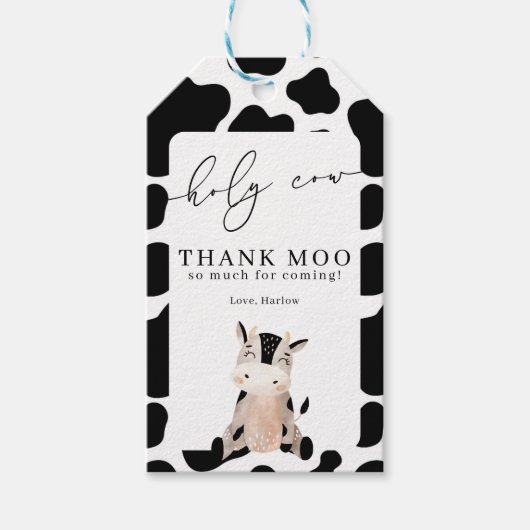 Heilige Koe Dank Moo Birthday Cadeaulabel (Voorkant)