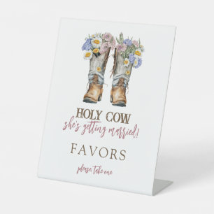 Heilige Koe Floral Cowboy Boots Vrijgezellenfeest Reclamebord Met Voetstuk