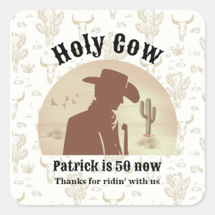 Heilige Koe Grappig Cowboy 50ste verjaardag Vierkante Sticker