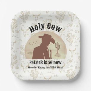 Heilige Koe Grappige Vintage Cowboy 50e Verjaardag Papieren Bordje