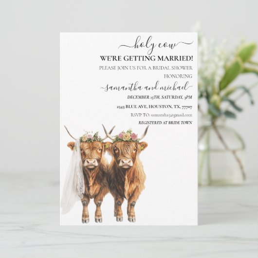 Heilige Koe Highland bruids bruiloft Kaart (Staand voorkant)