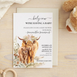 Heilige Koe Hoogland Kalf Baby Shower Boho Pampas Kaart