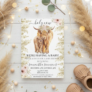 Heilige Koe Hoogland Kalf Baby Shower Pampas Gras Kaart