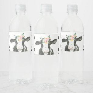 Heilige Koe Ik Ben Eén bloemige Koe Print Verjaard Waterfles Etiket
