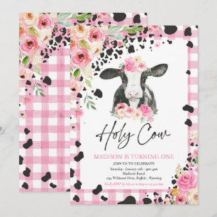 Heilige Koe Ik ben een roze Floral Boerderij Birth Kaart