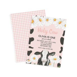 Heilige Koe Ik ben een roze Gingham Daisy Birthday Kaart