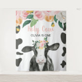Heilige Koe Ik ben een roze Gingham florale Birthd Wandkleed (Voorkant)