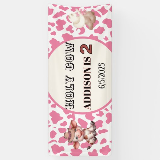 Heilige Koe Ik ben Twee Koeien Print Verjaardag Ba Spandoek (Verticaal)