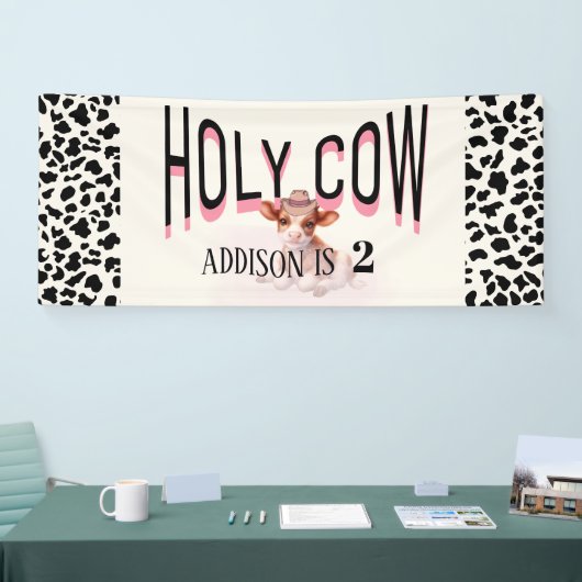 Heilige Koe Ik ben Twee Koeien Print Verjaardag Ba Spandoek (Beurs)