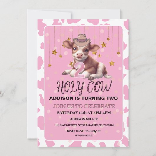 Heilige Koe, ik ben twee roze coquette verjaardags Kaart (Voorkant)