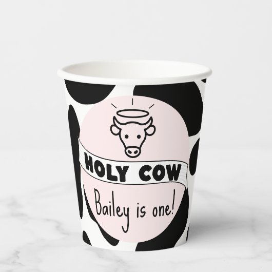 Heilige Koe Kind Verjaardagsfeestje Koe Print Scha Papieren Bekers (Voorkant)