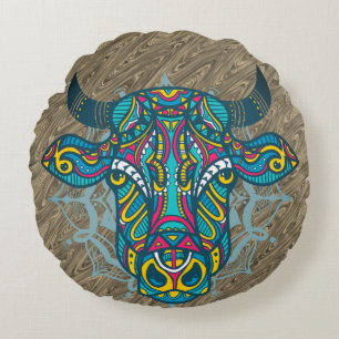 Heilige Koe Mandala Ontwerp Rond Kussen