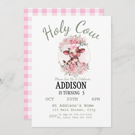 Heilige Koe Meisje 5e Verjaardag Uitnodiging (Voorkant / Achterkant)