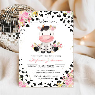 Heilige Koe Roze Bloemenkleed Cowgirl Baby Shower Kaart