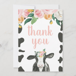 Heilige Koe Roze Gingham bloemen Verjaardag Bedank Bedankkaart