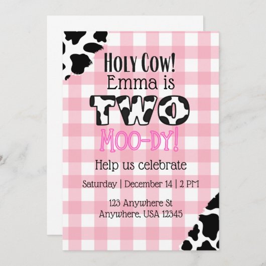 Heilige Koe Twee Moo-dy Birthday Uitnodiging (Voorkant / Achterkant)