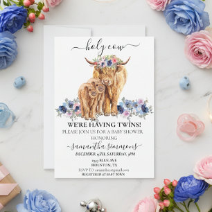 Heilige Koe Twins Highland Calf Baby shower Roze B Kaart
