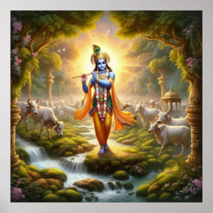 Heilige Krishna Traditionele Gopinath Fluit Kunst Poster