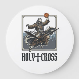 Heilige Kruis Vintage Basketbal Religieus T-shirt Grote Klok