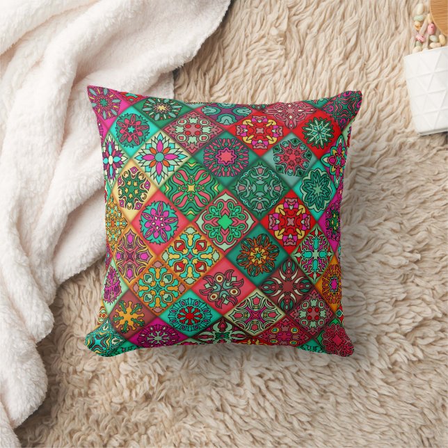 Heilige Lijnen - Geometrische Boho Indische Patroo Kussen (Deken)