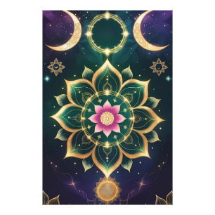 Heilige Lotus Maan Mandala – Hemelse Aura Foto Afdruk