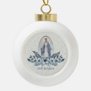 Heilige Maagdelijke Mary Blue Flowers Lace Keramische Bal Ornament