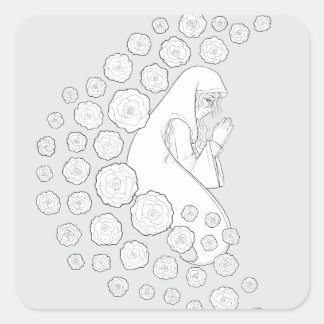 Heilige Maria met rozen - zwart en wit Vierkante Sticker