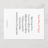 Heilige Maria van Egypte Gebed Kaart (Achterkant)