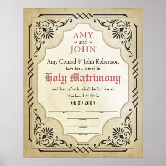 Heilige Matrimony Husband Wife Wedding Certificate Poster
