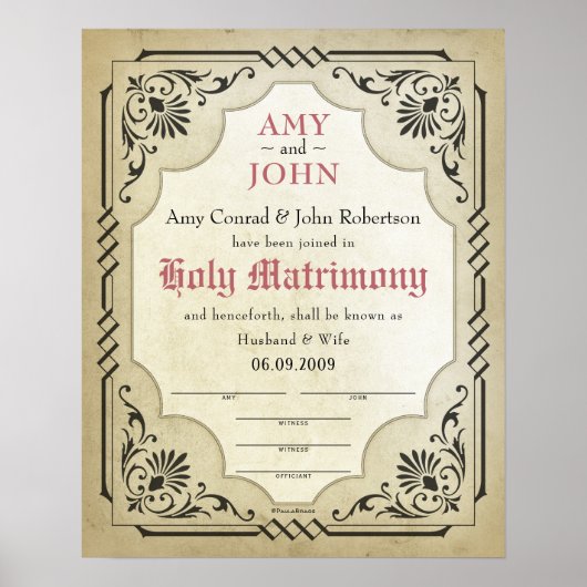 Heilige Matrimony Husband Wife Wedding Certificate Poster (Voorkant)