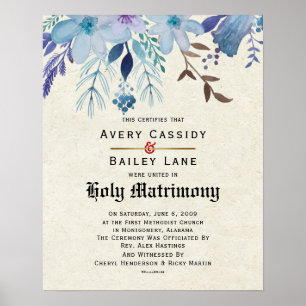 Heilige Matrimony Wedding Certificate Poster