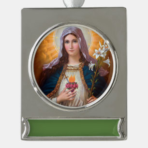 Heilige moeder Mary Immaculate Heart, katholieke g Verzilverd Banner Ornament
