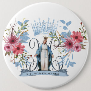 Heilige naam Mary Religious Virgin Moeder Floral Ronde Button 6,0 Cm