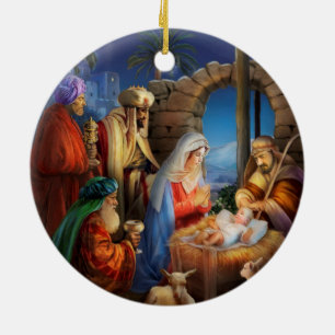 Heilige nacht, nativiteitsscène keramisch ornament