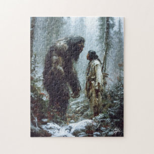 Heilige Ontmoeting: Inheemse Krijger & Bigfoot Puz Legpuzzel