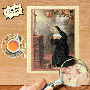 Heilige Rita met bijen die bidden op een kruisbeel Legpuzzel
