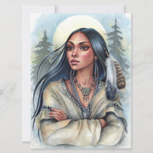 Heilige Veer Native Woman Spirit Moon Art Kaart