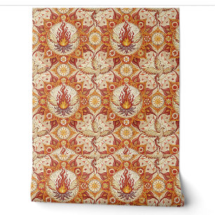 Heilige Vlam Lotus Mandala - Vuur Feniks Patroon Behang
