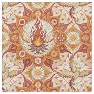 Heilige Vlam Lotus Mandala - Vuur Feniks Patroon Stof