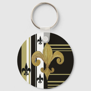 Heiligen Zwart en Goud Fleur de lis Sleutelhanger