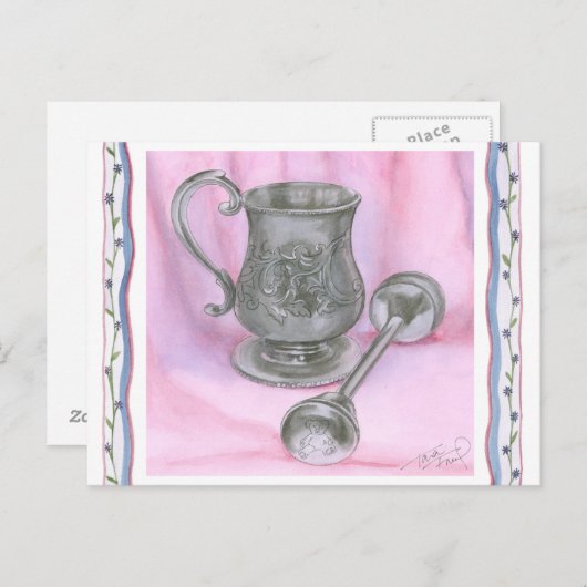 Heirloom Cup & Rattle on Paarse Achtergrond Briefkaart (Voorkant / Achterkant)