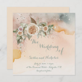 Heirloom Ivoor Roos Waterverf Bruiloft Kaart