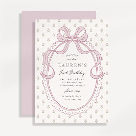 Heirloom Pink Bow Floral Pattern First Birthday In Kaart
