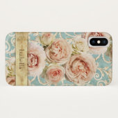 Heirloom Rozen met Damask gepersonaliseerd Case-Mate iPhone Case (Achterkant (horizontaal))