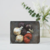 Heirloom tomato, gele ui, rode ui, gember briefkaart (Staand voorkant)