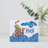 Hej ! (Bonjour) Carte postale suédoise Viking (Debout devant)