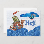 Hej ! (Bonjour) Carte postale suédoise Viking (Devant / Derrière)